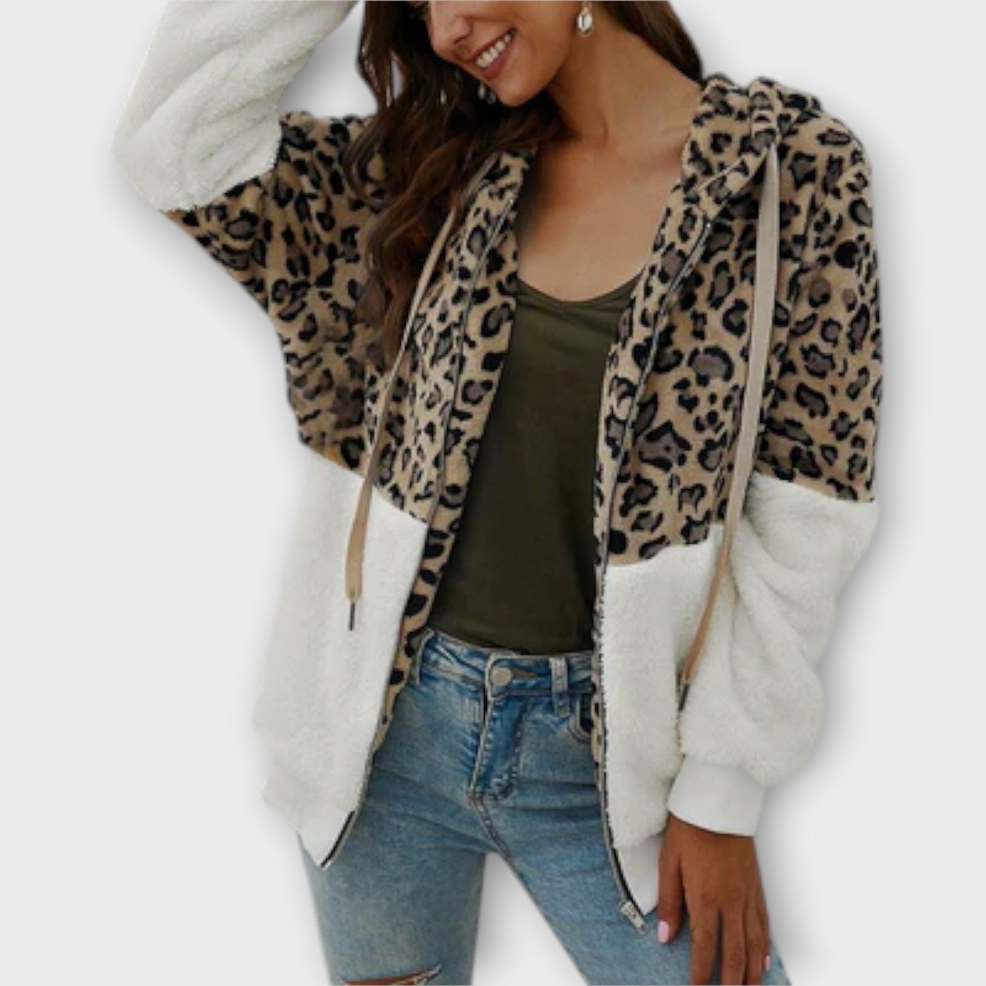Lea - Fleece mikina s kapucí a leopardím designem VELLARO