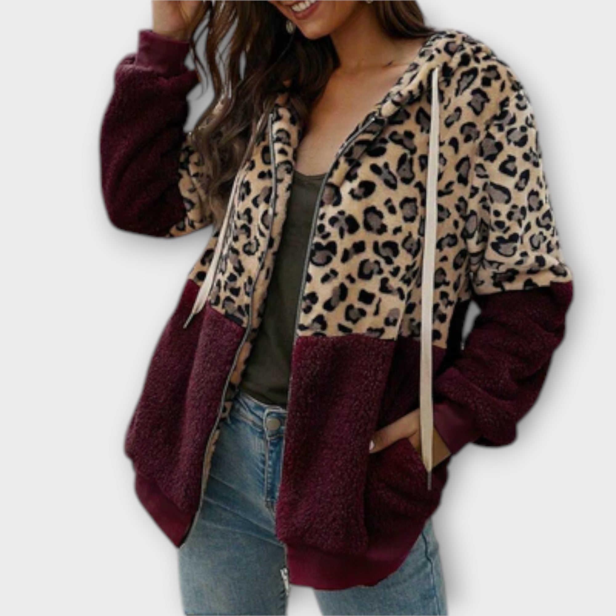 Lea - Fleece mikina s kapucí a leopardím designem VELLARO