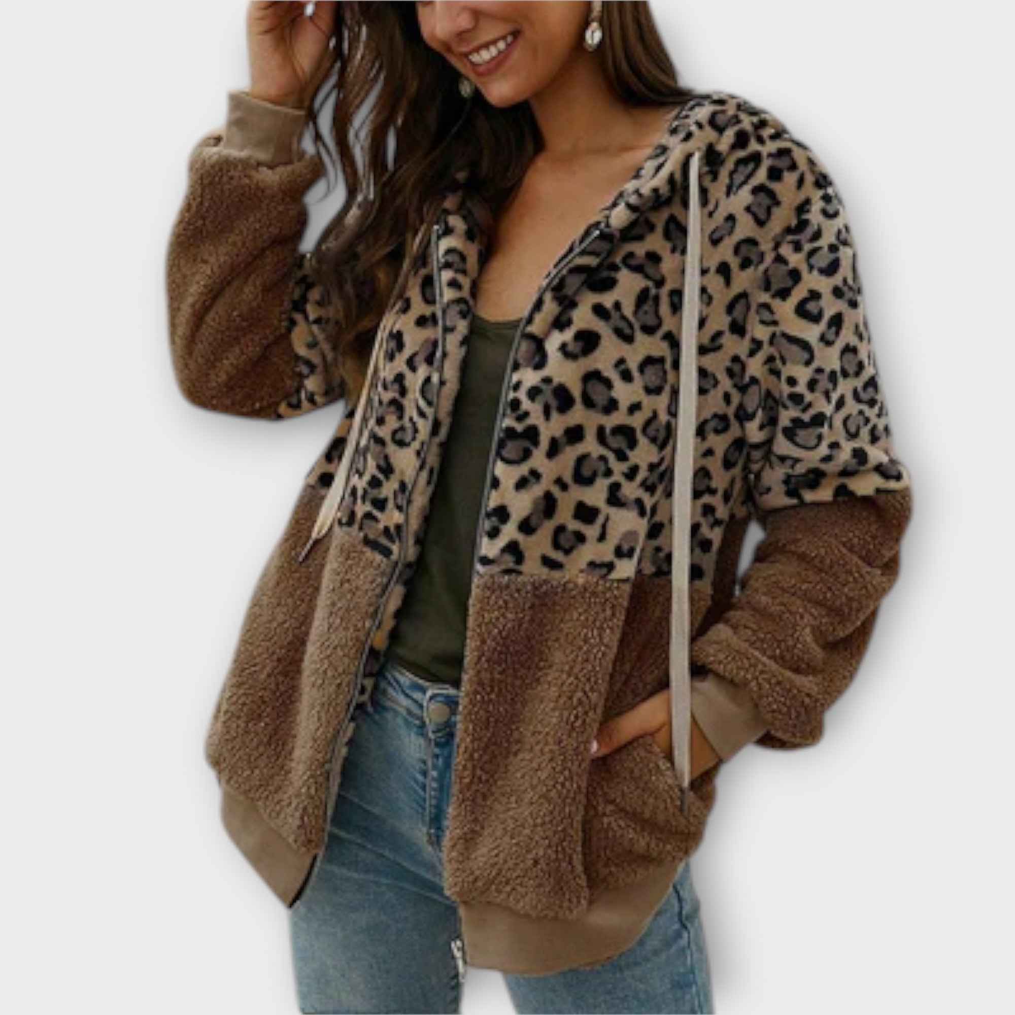 Lea - Fleece mikina s kapucí a leopardím designem VELLARO