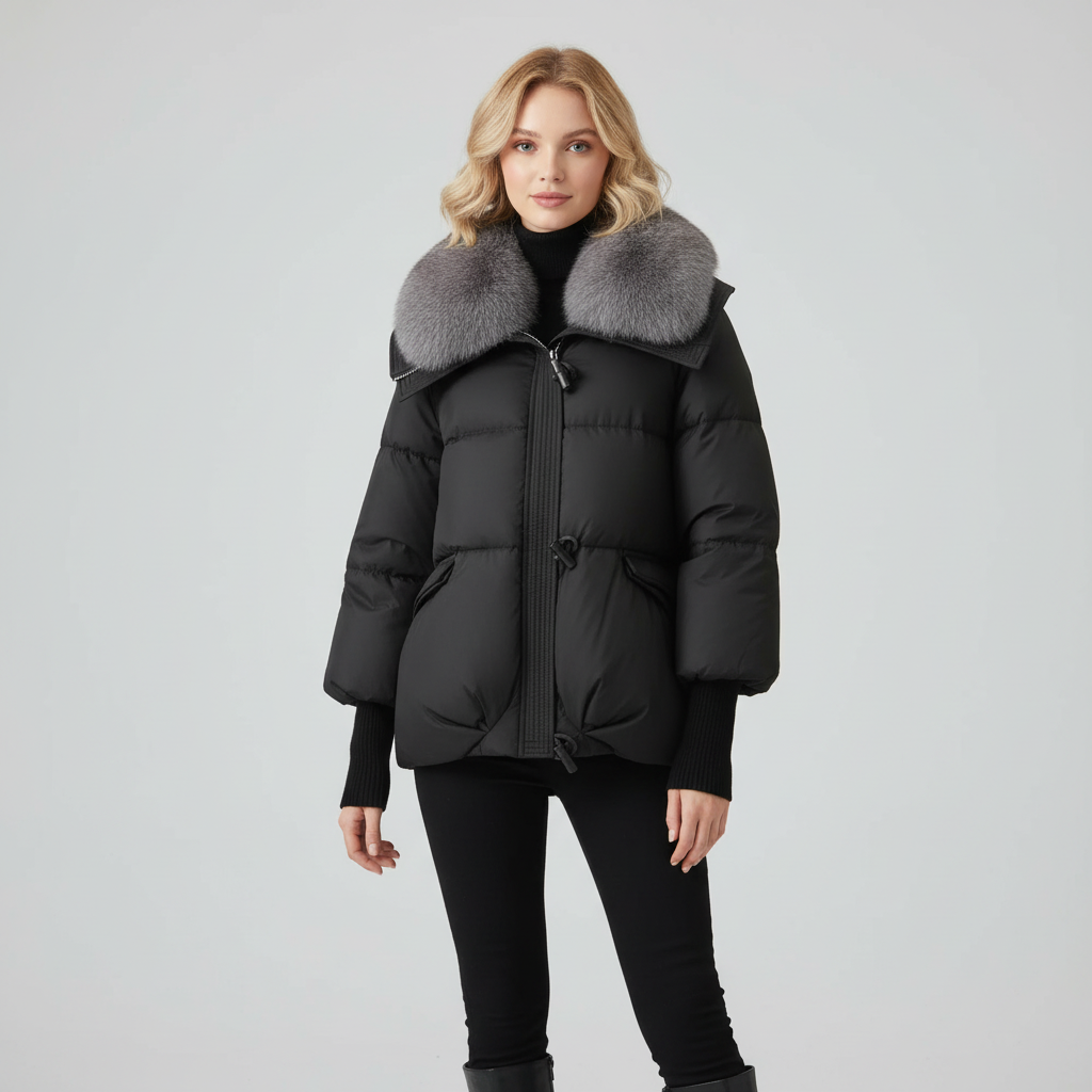 Královská Prošívaná Bunda s Kožešinovým Límcem VELLARO