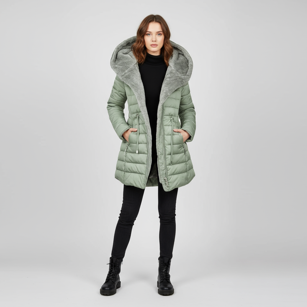 Hřejivý Péřový Kabát s Velkou Kapucí VELLARO