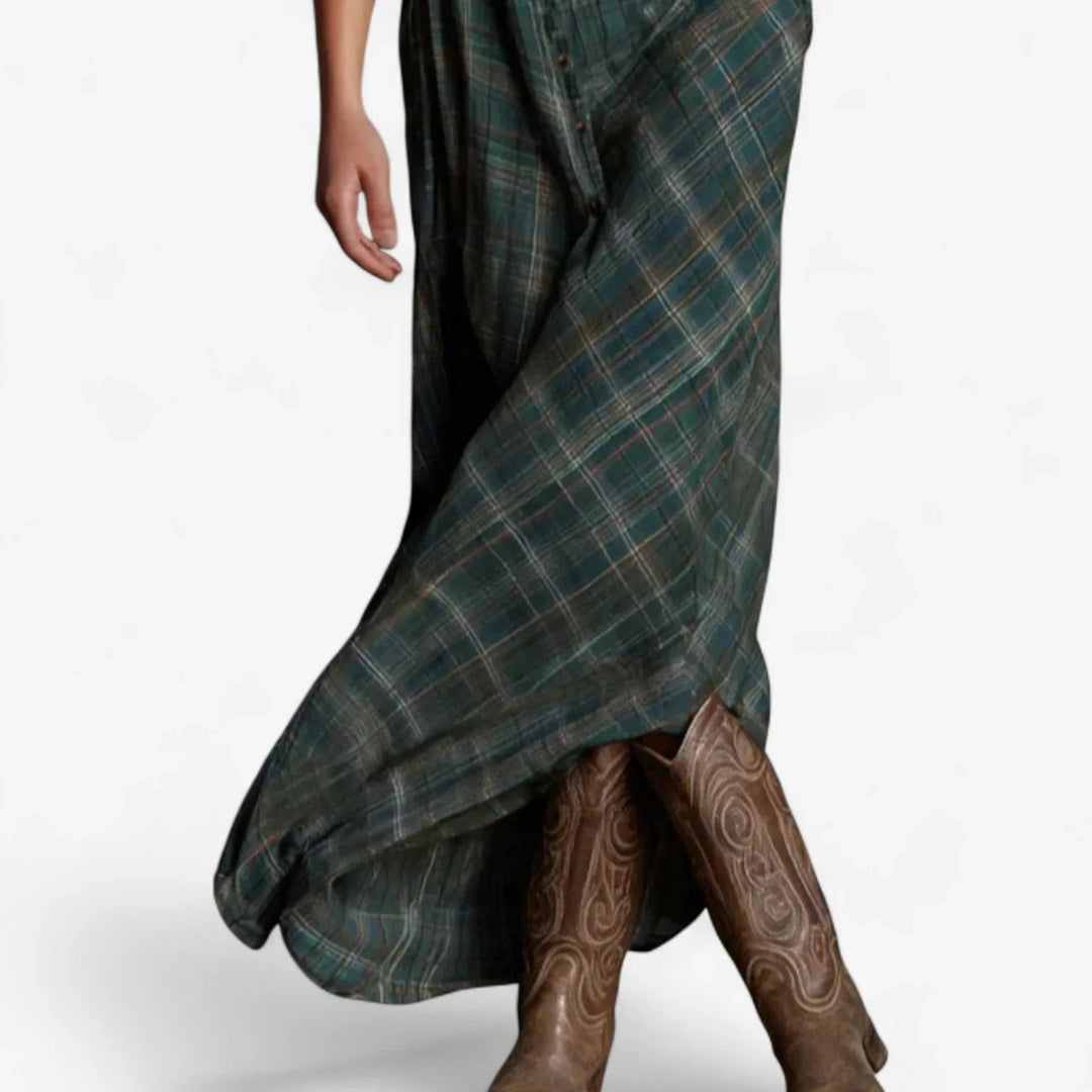 Rosa - Košilové šaty s kostkovaným vzorem smaragdové barvy VELLARO