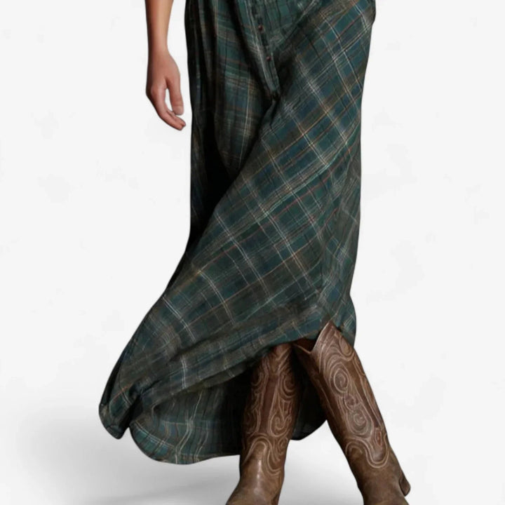 Rosa - Košilové šaty s kostkovaným vzorem smaragdové barvy VELLARO